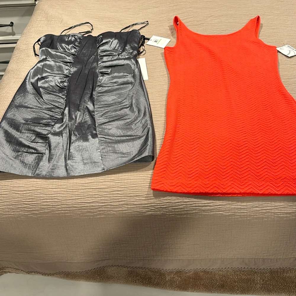Set of two super cute dresses, 1  Calvin silver spaghetti strap. 1 orange M NH7
